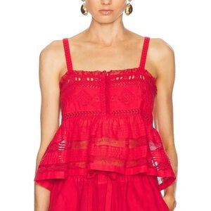 Red Lace-Trim Sleeveless Peplum Top